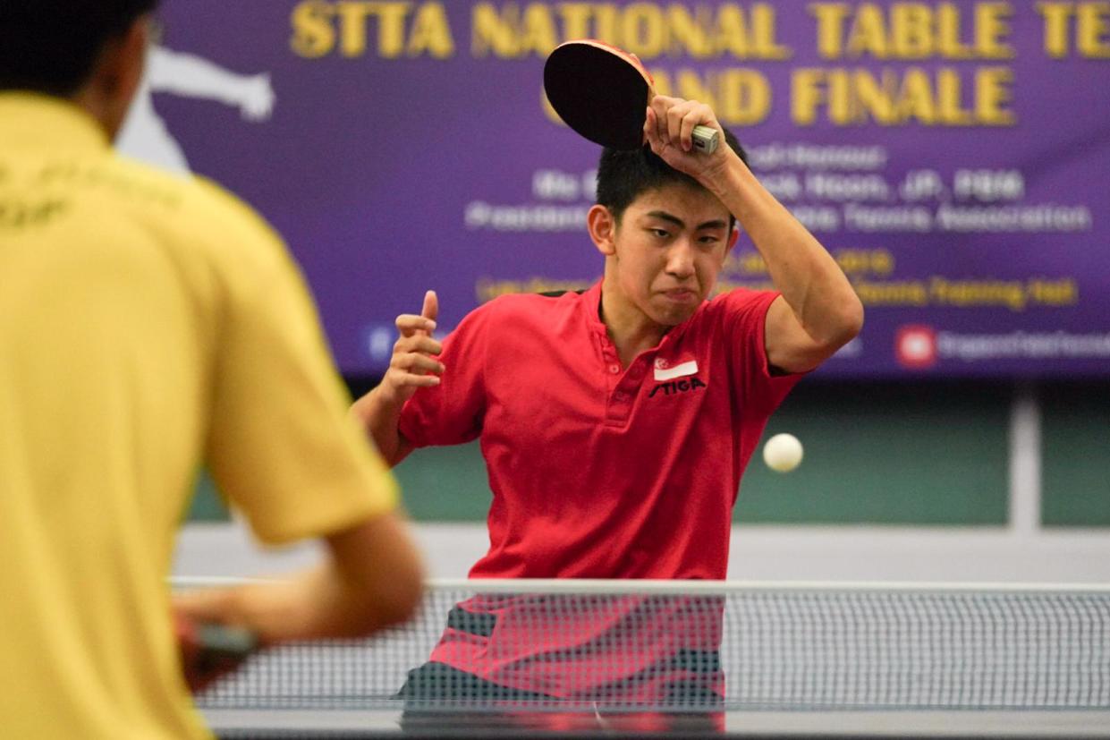 PHOTO: Koen Pang playing at the Singapore Table Tennis Association (STTA)'s National Table Tennis Grand Finale/STTA