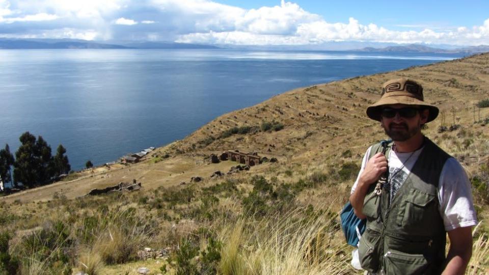 Keith Davis en el lago Titicaca, Bolivia.