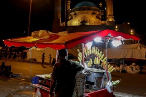 Street vendors have long set up shop on Beirut's seaside promenade, but the protests have drawn them to the central Martyrs' Square to sell to hungry demonstrators