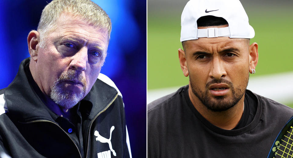 Pictured left to right are tennis identities Boris Becker and Nick Kyrgios.