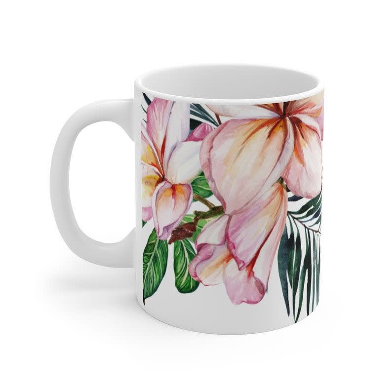 Pink and Green Floral Print Mug