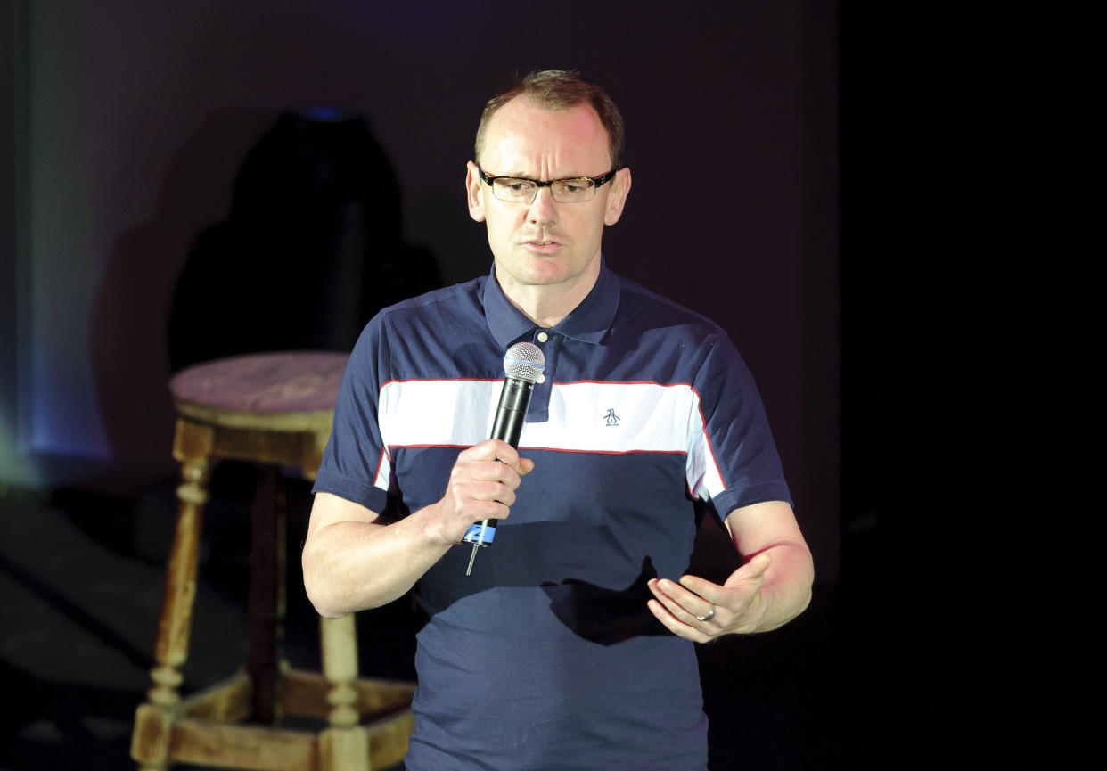 Sean Lock on stage at the Mencap April Fools charity comedy night, at the Hammersmith Apollo in west London.