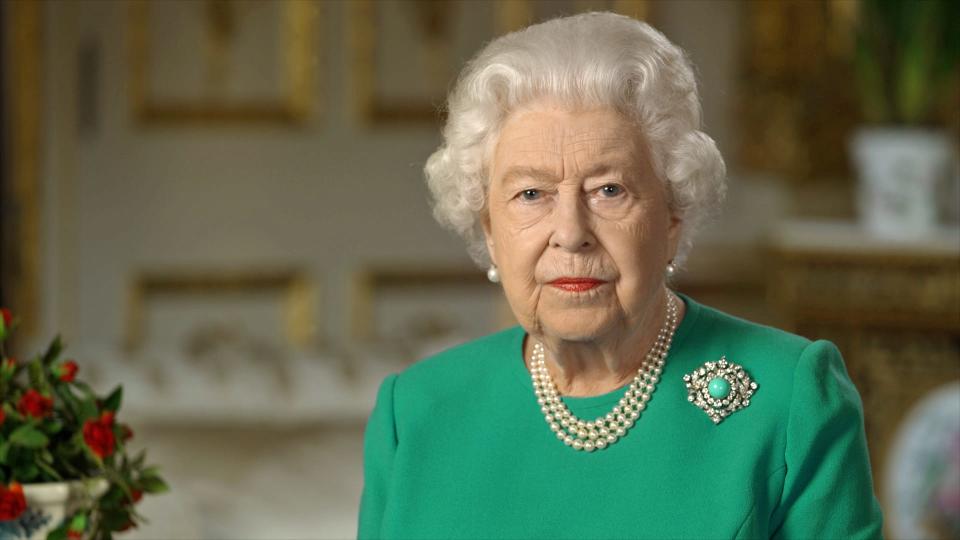 In this handout photo provided by Buckingham Palace, Queen Elizabeth II addresses the nation in a special broadcast to the United Kingdom and the Commonwealth in relation to the Coronavirus outbreak at Windsor Castle on April 5, 2020 in London, England.