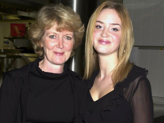 <p>Dave Benett/Getty</p> Emily Blunt and her mother Joanna Blunt attend the first night of 'The Royal Family' at The Theatre Royal in Haymarket, London.