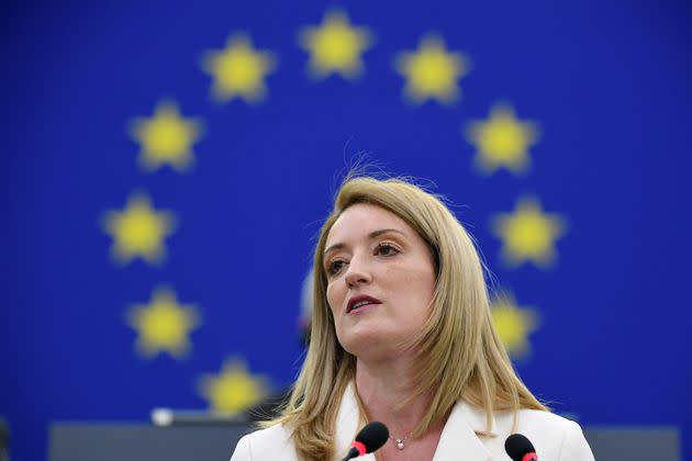 European parliament's acting speaker, Maltese politician Roberta Metsola, adresses the European Parliament during a plenary session to elect its new president in Strasbourg on January 18, 2022. (Photo by PATRICK HERTZOG / AFP) (Photo by PATRICK HERTZOG/AFP via Getty Images) (Photo: PATRICK HERTZOG via Getty Images)