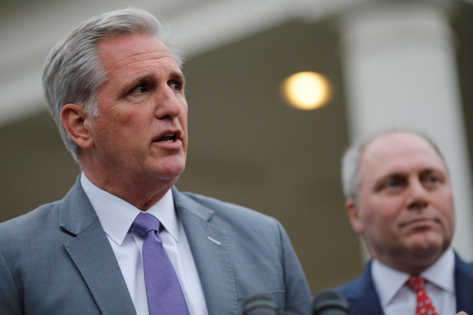 It's probably not helpful for your party when you're desperate to win over female voters and you vote against renewing the Violence Against Women Act. Above, House Minority Leader Kevin McCarthy (R-Calif.), left, and Minority Whip Steve Scalise (R-La.) both voted against it. (Photo: Carlos Barria / Reuters)