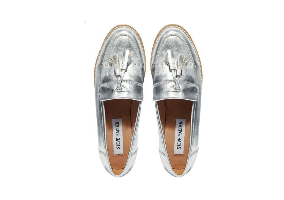 Steve Madden Meela Silver Tassel Flat Loafer Shoes, $86.50, asos.com