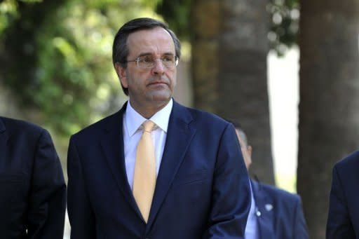 The leader of Greece's conservative New Democracy party, Antonis Samaras, pictured on May 13, has said remarks attributed to German Chancellor Angela Merkel, that the country hold a referendum on euro membership, were regrettable