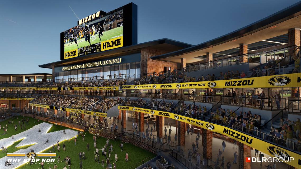 Renderings of the north end-zone project at Missouri’s Faurot Field at Memorial Stadium.