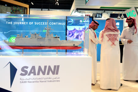 A general view of the Saudi Arabian Military Industries (SAMI) exhibit is seen during the International Defence Exhibition & Conference (IDEX) in Abu Dhabi, United Arab Emirates February 17, 2019. REUTERS/Christopher Pike