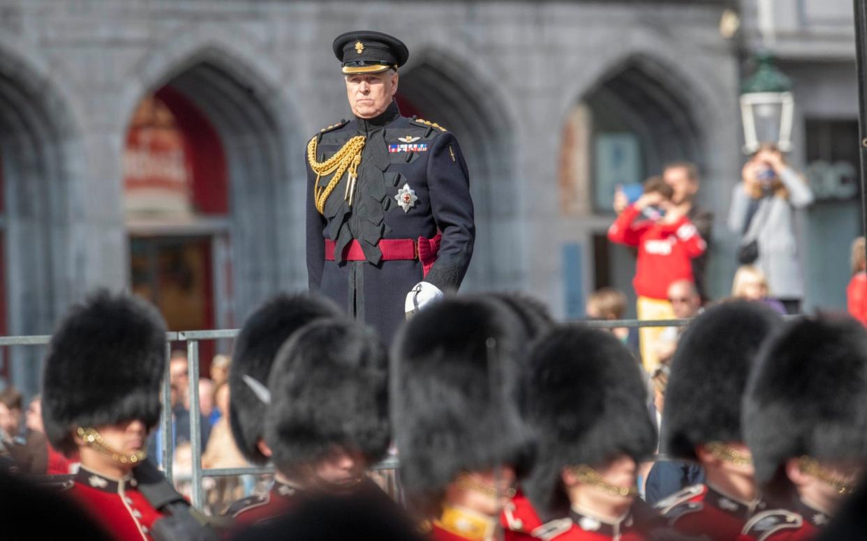 Prince Andrew The Duke of York attending a memorial to celebrate the 75th anniversary of the liberation of Bruges in his role as Colonel of the Grenadier Guards. - Paul Grover for the Telegraph