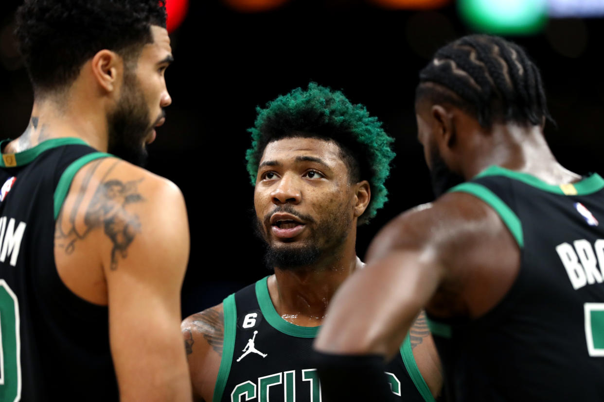 Marcus Smart helped mold Jayson Tatum and Jaylen Brown into All-Stars for the Boston Celtics. (Maddie Meyer/Getty Images)