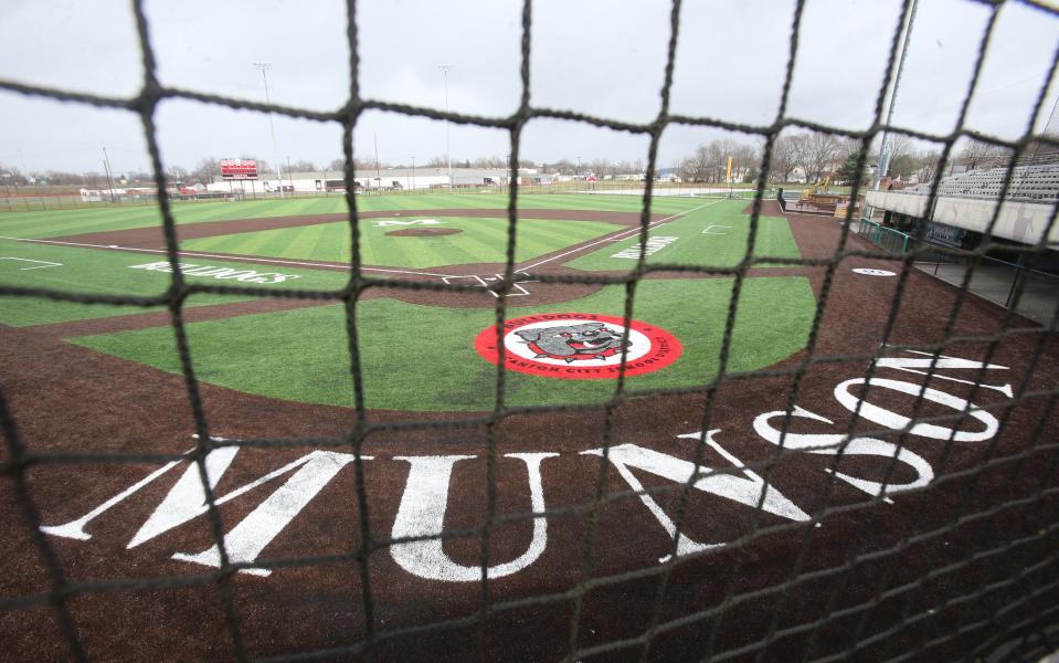 The new playing surface, fence and scoreboard are shown at Thurman Munson Memorial Stadium.