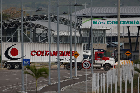 A truck arrives at a warehouse, where international humanitarian aid for Venezuela will be stored according to authorities, near the Tienditas cross-border bridge between Colombia and Venezuela, in Cucuta, Colombia, February 7, 2019. REUTERS/Luisa Gonzalez