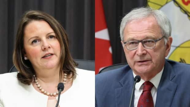 Dr. Jennifer Russell and Premier Blaine Higgs addressed the public Wednesday afternoon. (Government of New Brunswick - image credit)