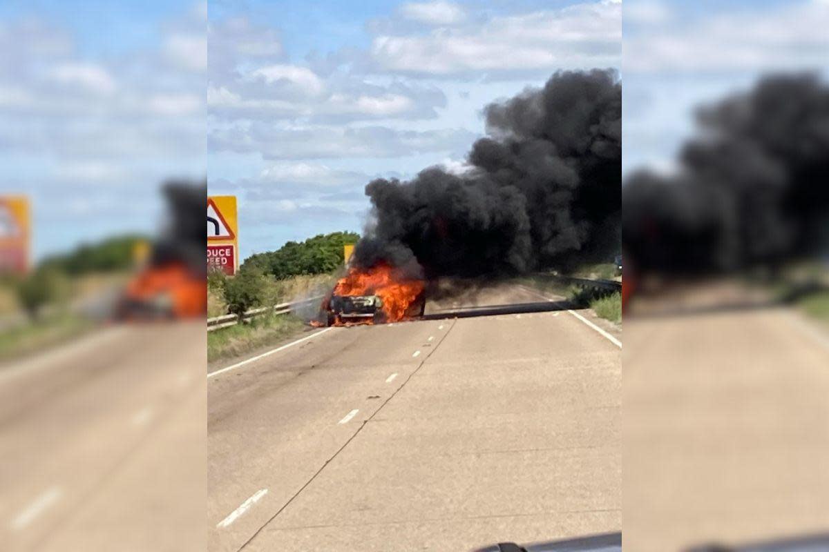 Fire - Car catches on fire on Frating slip road towards A120 <i>(Image: Credited)</i>