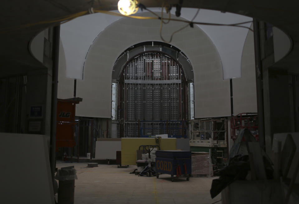 The inside of St. Nicholas Greek Orthodox Church and National Shrine is seen under construction on Thursday, July 22, 2021, in New York. The shrine will have a ceremonial lighting on the eve of the 20th anniversary of the Sept. 11, 2001 attacks, while the interior is slated for completion next year. (AP Photo/Jessie Wardarski)