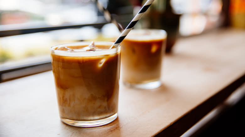 Iced coffee with straw