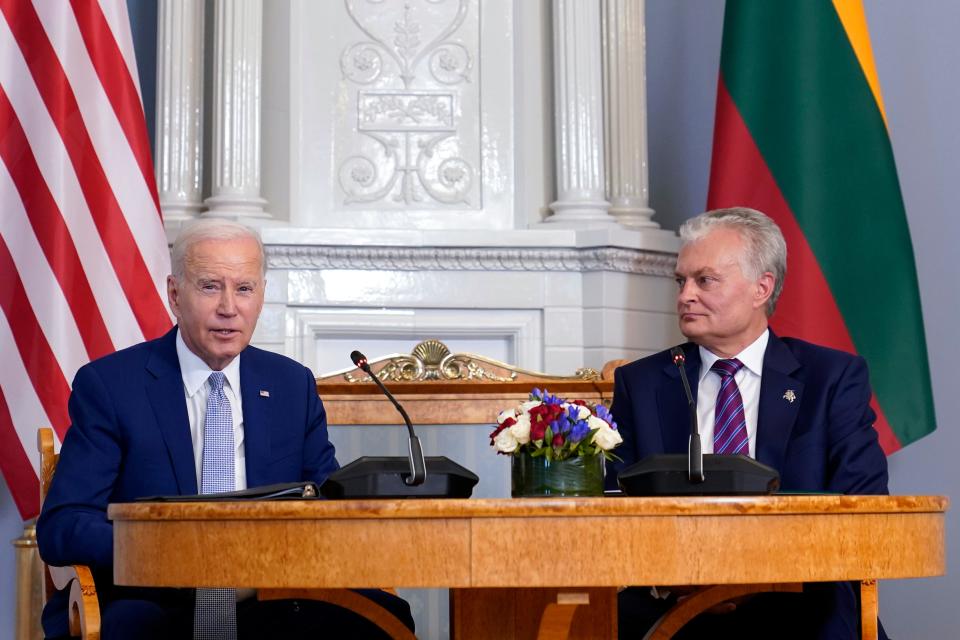 Lithuania’s President Gitanas Nauseda and Joe Biden (AP)