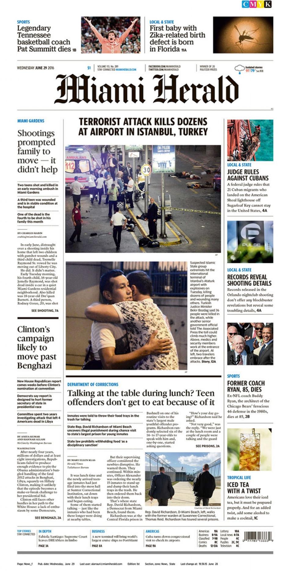 Front-page coverage of Istanbul's Ataturk Airport attack