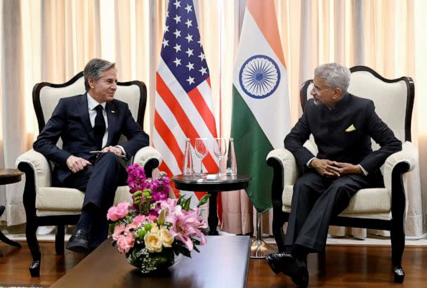 PHOTO: Secretary of State Antony Blinken meets with Indian External Affairs Minister Subrahmanyam Jaishankar on the sideline of the G20 foreign ministers' meeting in New Delhi on March 2, 2023. (Olivier Douliery/AFP via Getty Images)