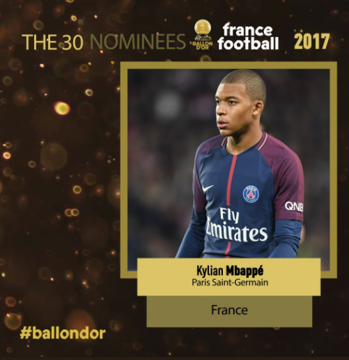 Les 30 nommés au Ballon d'Or 2017