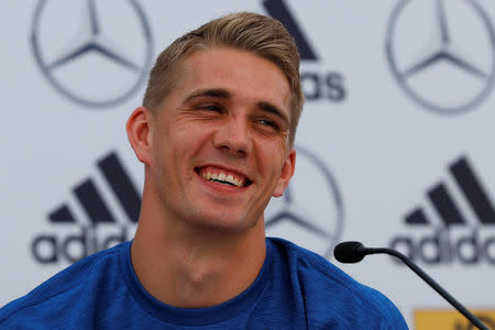 Soccer Football - FIFA World Cup - Germany Press Conference - Eppan, Italy - May 26, 2018 Germany's Nils Petersen during the press conference REUTERS/Leonhard Foeger