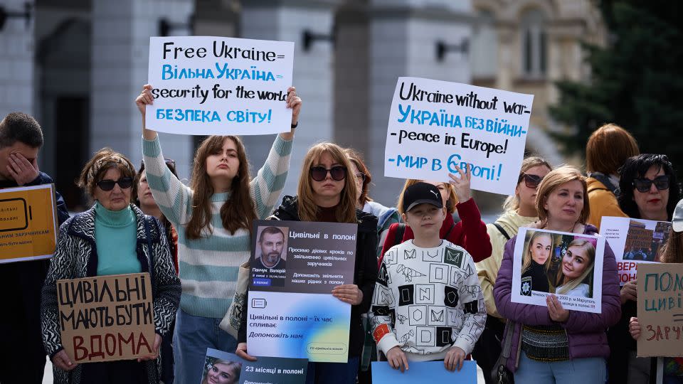 Mariana Checheliuk's photos were among those displayed by relatives of detained civilians at a recent protest in Kyiv. - hurricanehank/Global Images Ukraine/Getty Images