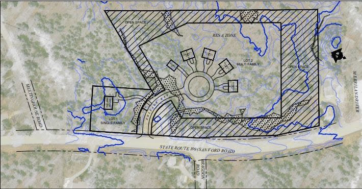 This graphic outlines The Timbers, a new development in which four duplexes, a standalone rental unit and a single-family home will be built off Sanford Road in Wells, Maine.