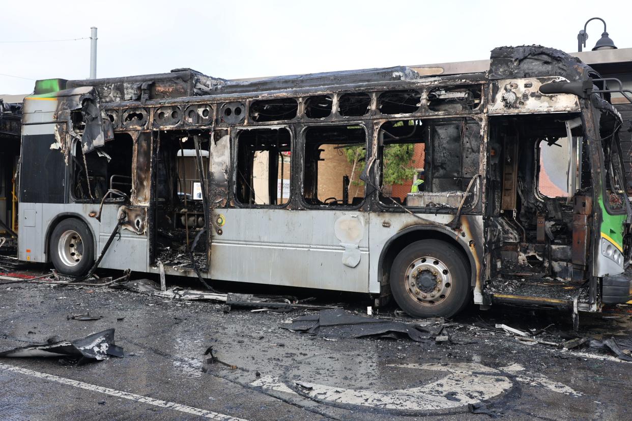 A fire on an IndyGo Red Line bus at the 38th and Meridian streets stop April, 24, 2024 is being investigated as arson.