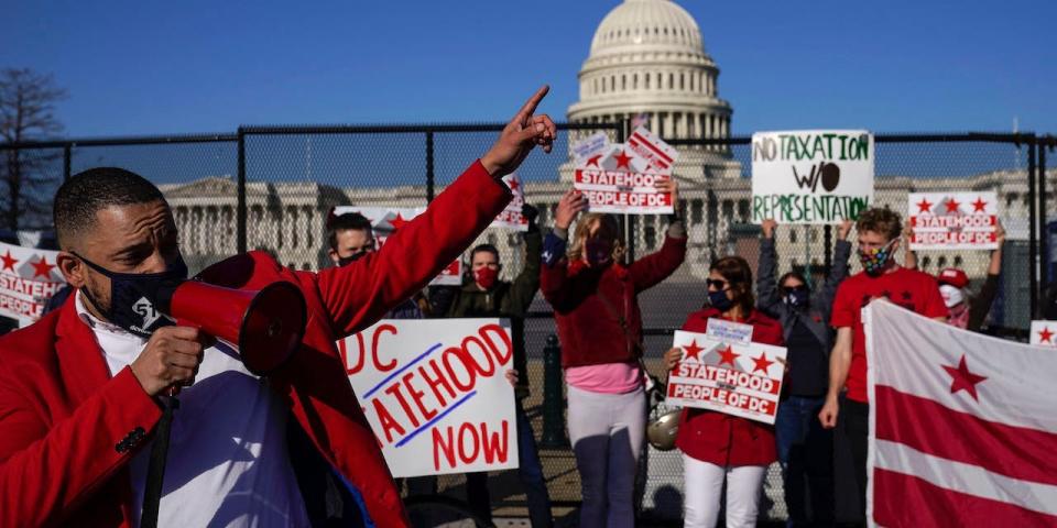 Residents of the District of Columbia rally for statehood near the U.S. Capitol on March 22, 2021 in Washington, DC.