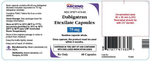 The label for Dabigatran Etexilate capsules 75 mg