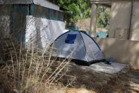 A tent where, Omid Tootian an Iranian musician lives, is seen in the UN buffer zone at Ledra Palace in Nicosia