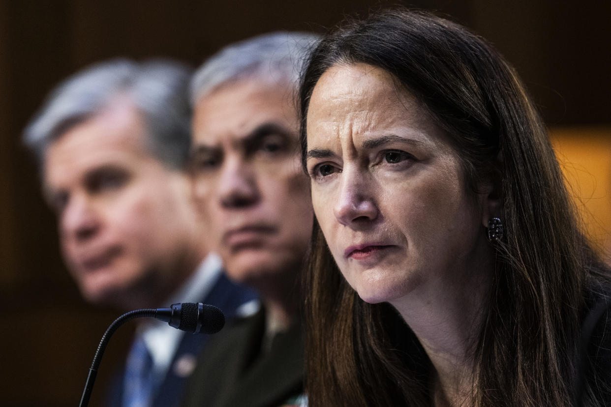 Director of National Intelligence Avril Haines, National Security Agency Director Gen. Paul Nakasone and FBI Director Christopher Wray.