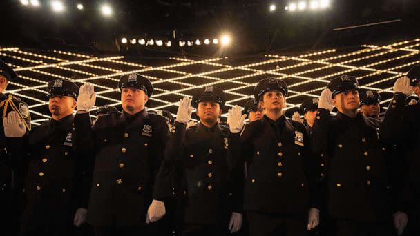PHOTO: New York City Police Academy graduates attend their graduation ceremony at Madison Square Garden on April 24, 2023 in New York. (Yuki Iwamura/AFP via Getty Images)