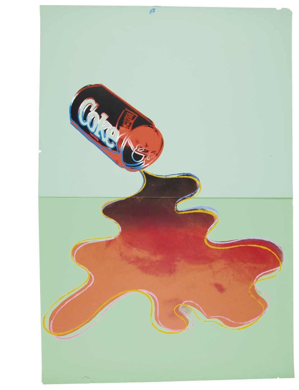 This undated photo provided by Christies's auction house in New York shows Andy Warhol's "New Coke III B.44," screenprint in colors, on colored graphic art paper, with a pre-auction estimate of $25,000-35,000. It is one of about 125 artworks being offered from Feb. 26 through March 5 in Christie's first online-only Warhol sale. The works can be previewed online prior to the sale. Bidders can browse, bid and receive instant updates by email or phone if another bid exceeds theirs. (AP Photo/Christie's)