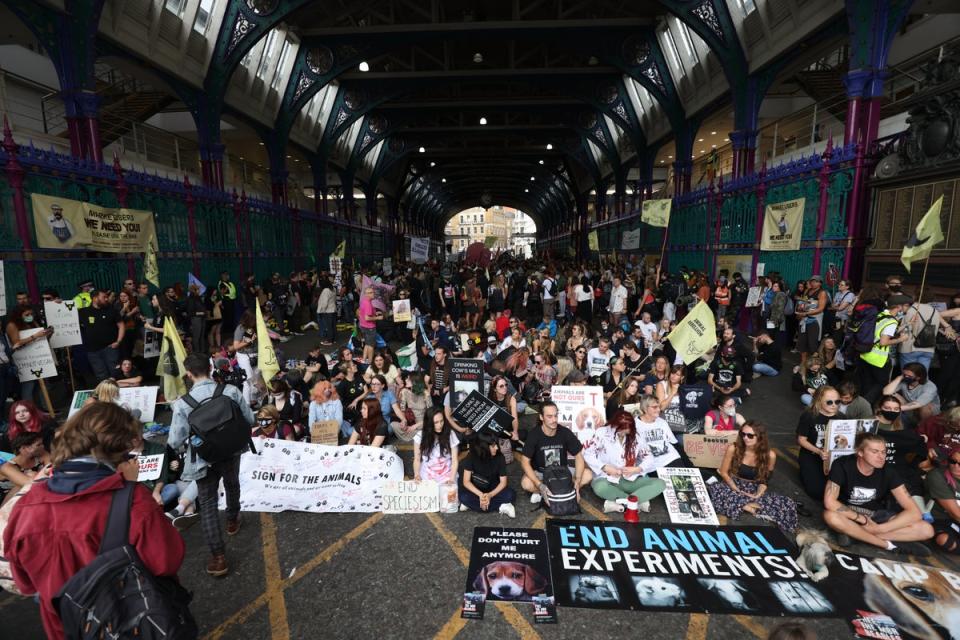 Demonstrators at Smithfield Market (PA Wire)