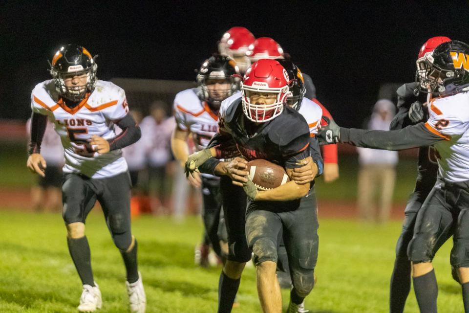 Canisteo-Greenwood running back Beau Zeh, shown here in a different game, scored the touchdown during the team's 6-0 win in the 2023 Section Class D final.