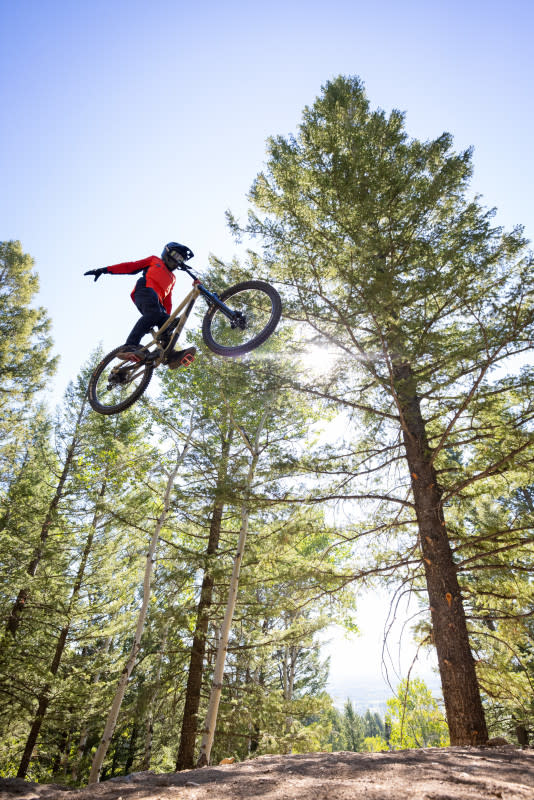 Walker Bender on Deer Jumps at the Jackson Hole Bike Park<p>Photo: Eric Parker</p>