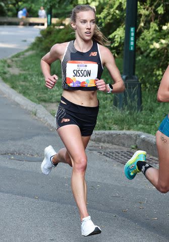 <p>Victor Sailer for NYRR</p> Emily Sisson at the 2023 Mastercard New York Mini 10K