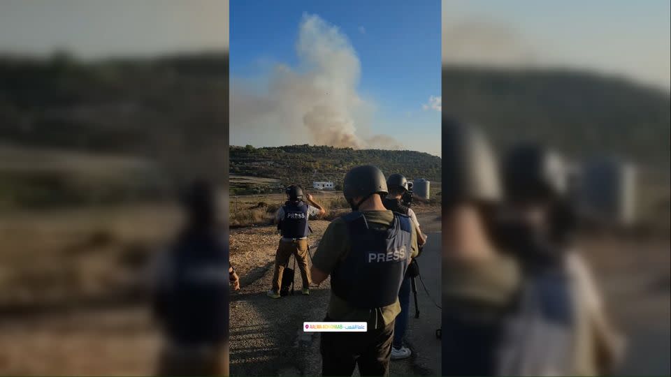 A screengrab from an Instagram video posted by AFP journalist Christina Assi about an hour before the attack shows the group of journalists clearly identified as press. - From Christina Assi/Instagram