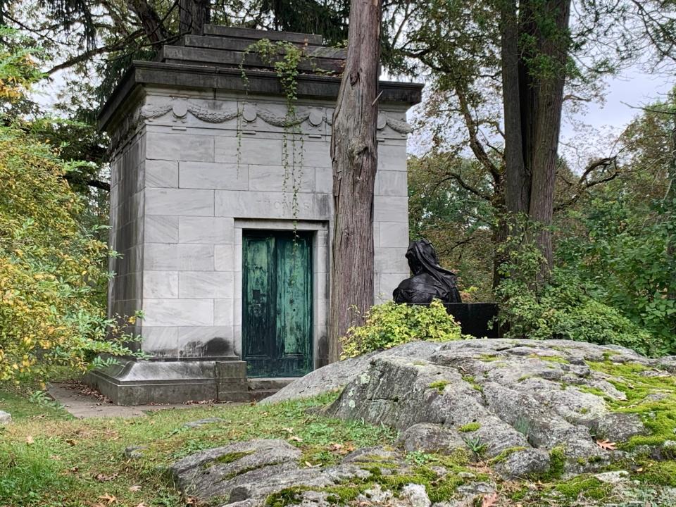 The Bronze Lady, seated across from the grave of Civil War General Samuel Thomas, has been irresistible to thrill-seeking locals in Sleepy Hollow, New  York, who swear that after-hours visits to the oversized sculpture at the top of Sleepy Hollow Cemetery send shivers up their spines.