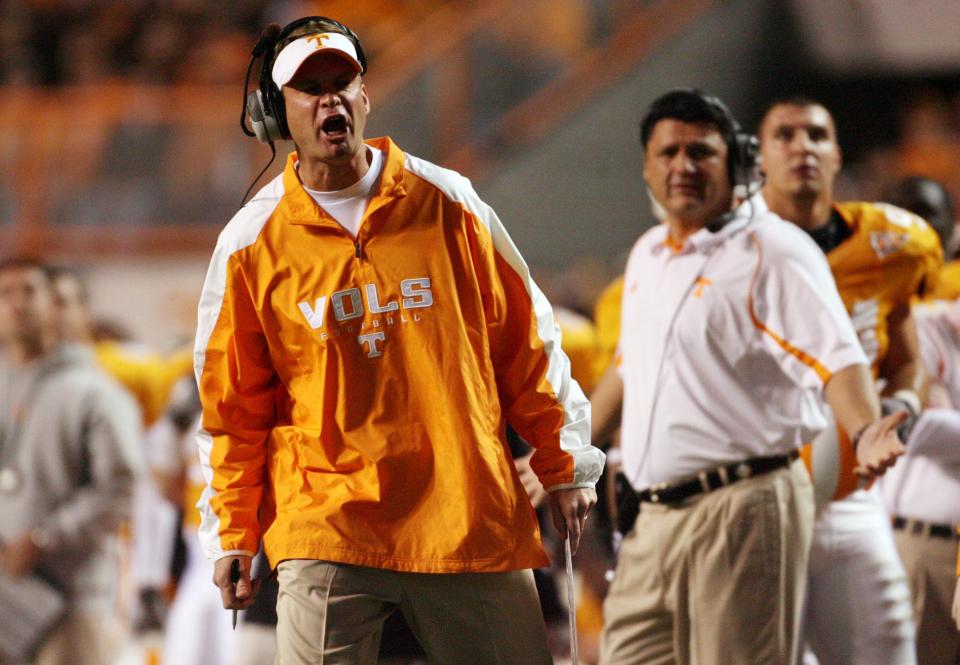 Lane Kiffin finished 7-6 in his lone season as Tennessee's football coach. His abrupt exit contributed to UT's spiral from national contention.
