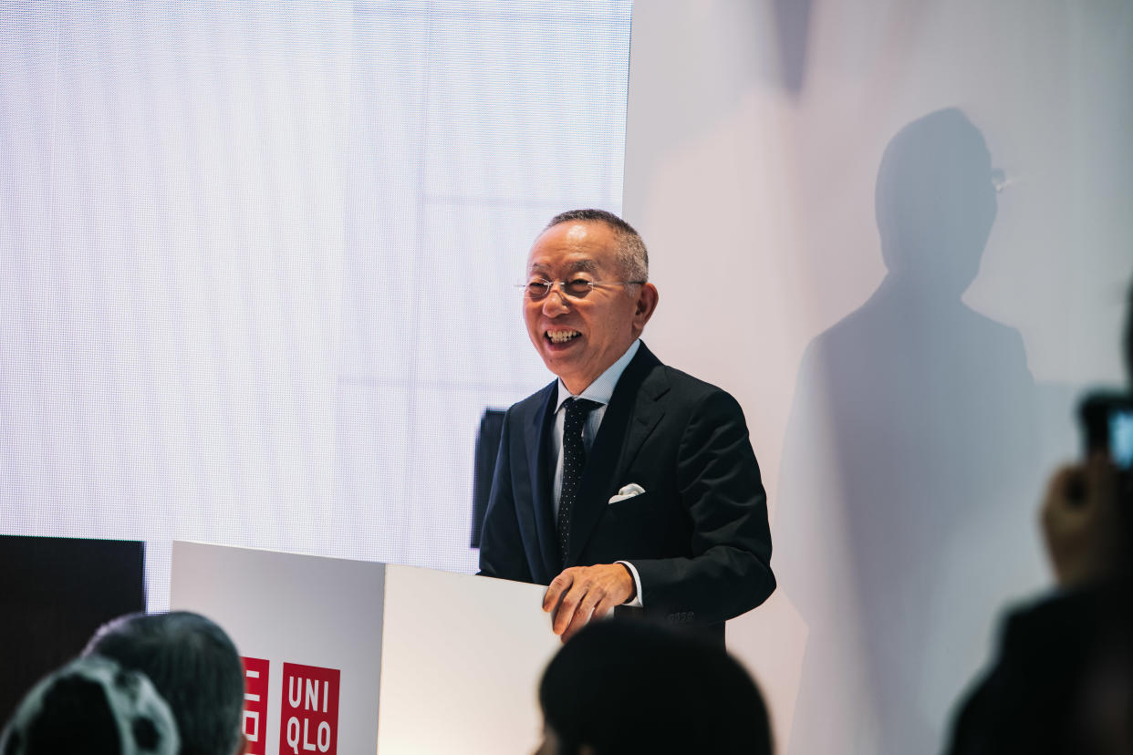 President of Uniqlo, Tadashi Yanai addressing the media in London, on 16 September. (PHOTO: Uniqlo)