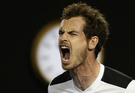 Britain's Andy Murray reacts during his semi-final match against Canada's Milos Raonic at the Australian Open tennis tournament at Melbourne Park, Australia, January 29, 2016. REUTERS/Issei Kato