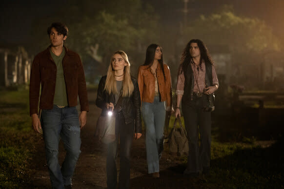 (L-R): Drake Rodger as John, Meg Donnelly as Mary, Nida Khurshid as Latika and Jojo Fleites as Carlos