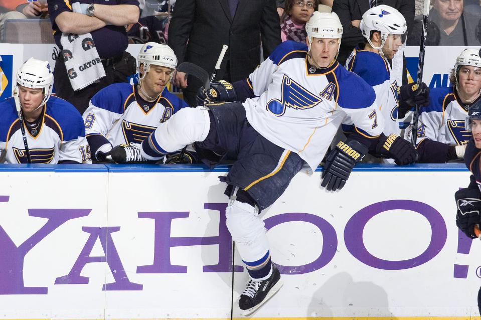 EDMONTON, AB - DECEMBER 21: Keith Tkachuk #7 of the St. Louis Blues jumps over the boards to join the play against the Edmonton Oilers at Rexall Place on December 21, 2009 in Edmonton, Alberta, Canada.  The Blues beat the Oilers 7-2.  (Photo by Andy Devlin/NHLI via Getty Images)