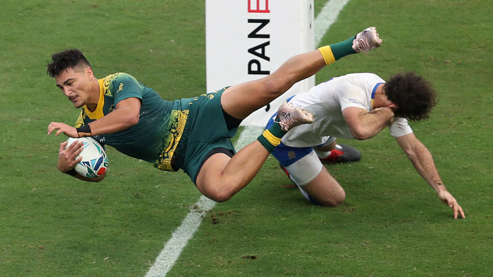 Jordan Petaia, pictured here in action during the Wallabies' clash with Uruguay at the World Cup.