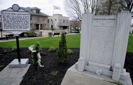 A memorial to honor the 29 West Virginian Coal Miners that lost their lives in the Upper Big Branch mining disaster on April 5, 2010 is seen on the main street in the town of Beckley, West Virginia April 13, 2015. REUTERS/Chris Tilley