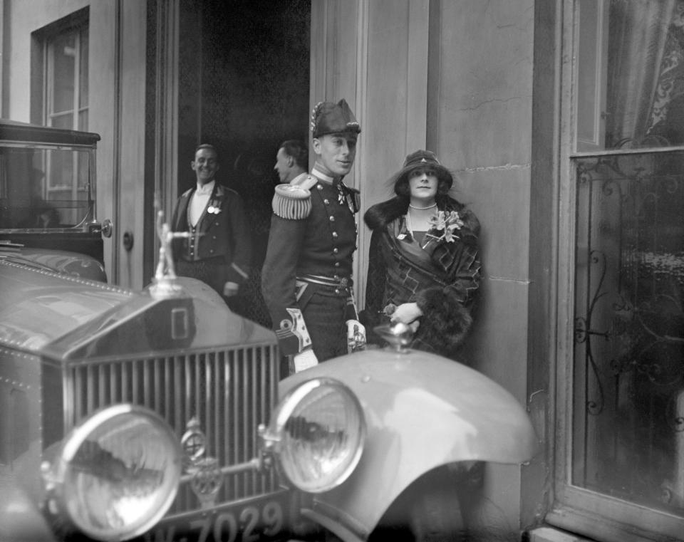 Lord and Lady Louis Mountbatten attend the wedding of his sister, Lady Louise Mountbatten to Crown Prince Gustaf Adolf of Sweden at the Chapel Royal, St Jame's Palace, London.   (Photo by PA Images via Getty Images)